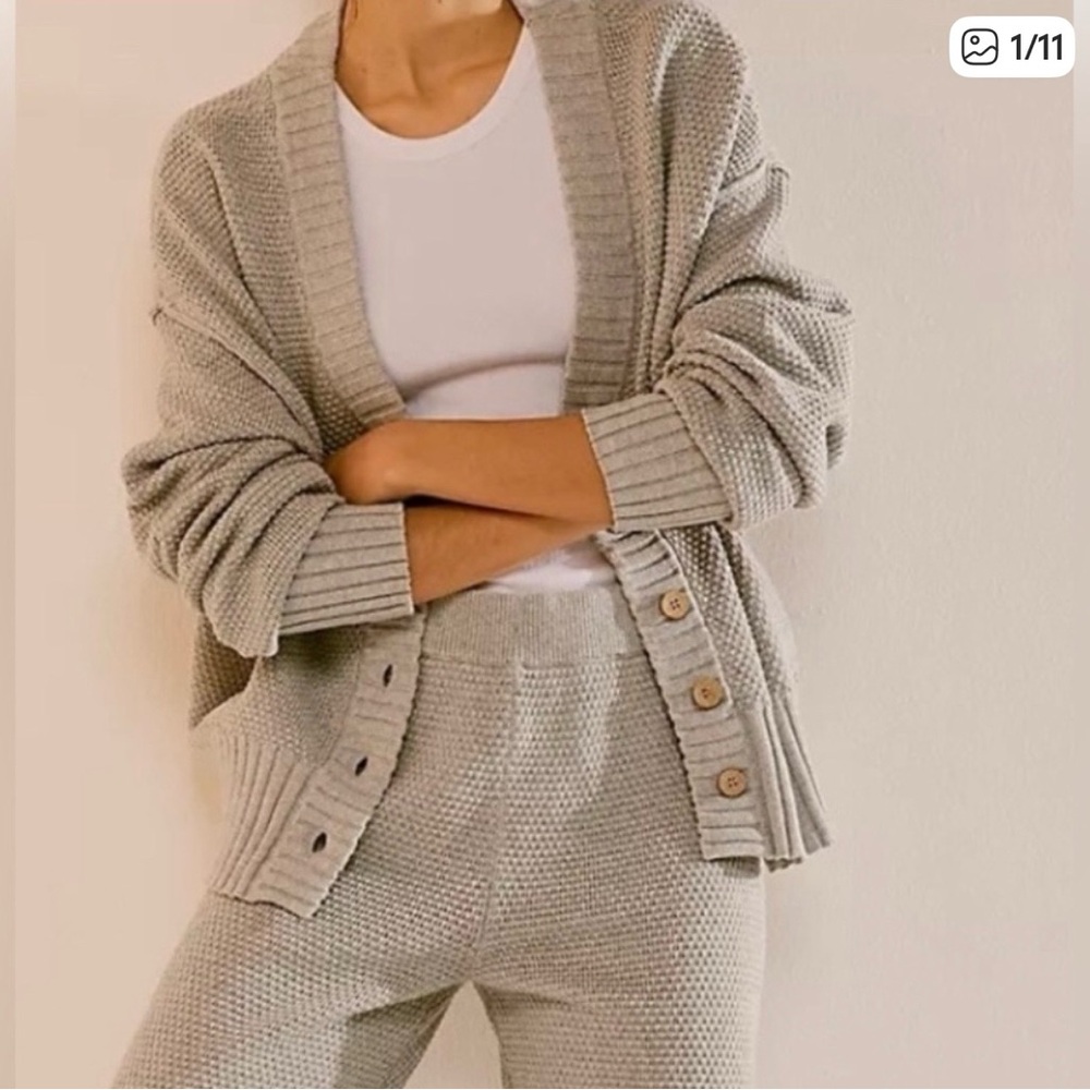 Free People Stone Gray Knit Cardigan & Jogger Set